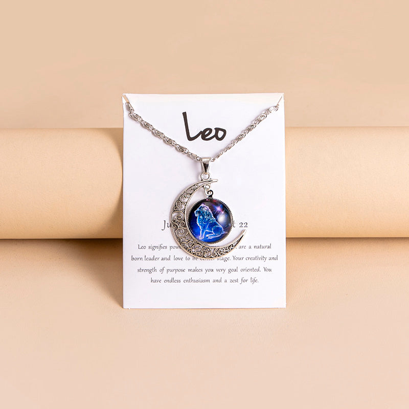 Zodiac Charms Moon Pendant Necklace