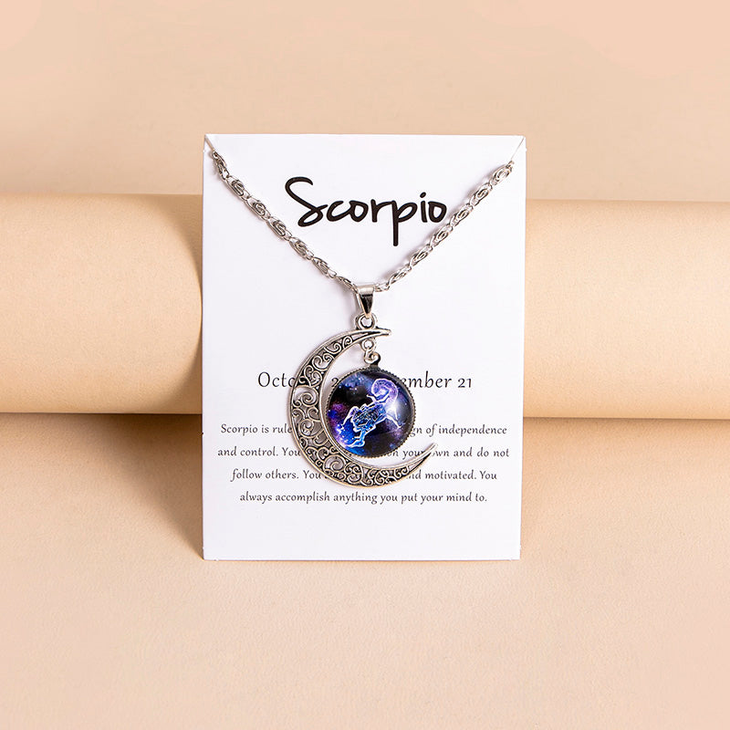 Zodiac Charms Moon Pendant Necklace