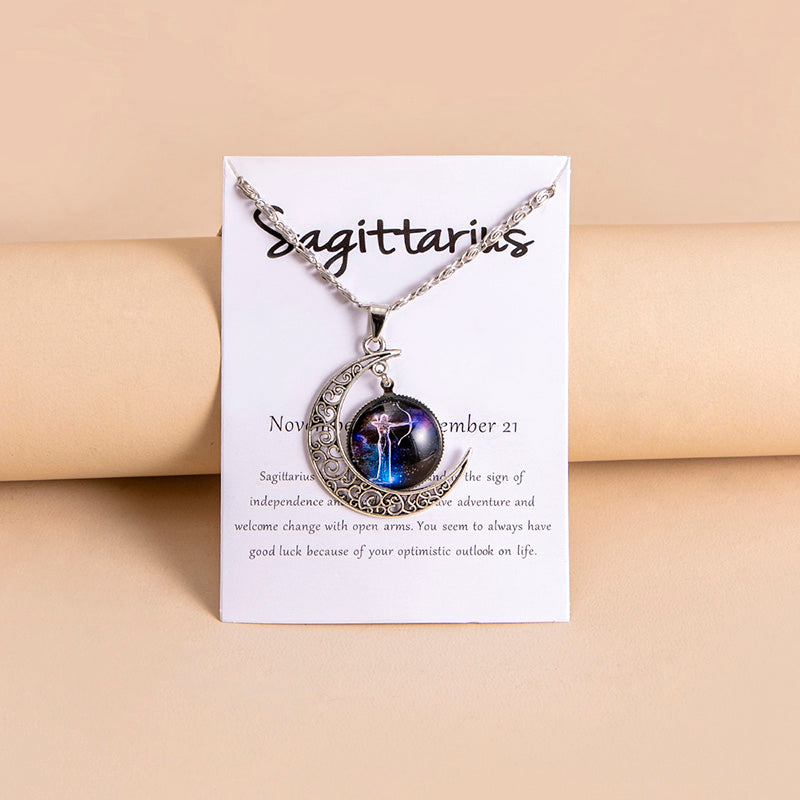 Zodiac Charms Moon Pendant Necklace