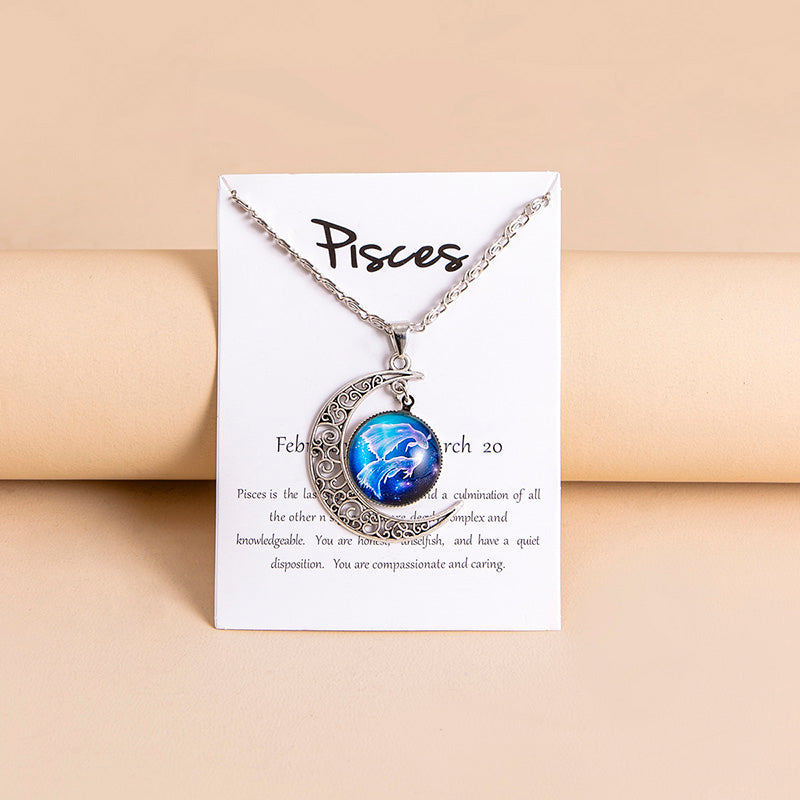 Zodiac Charms Moon Pendant Necklace