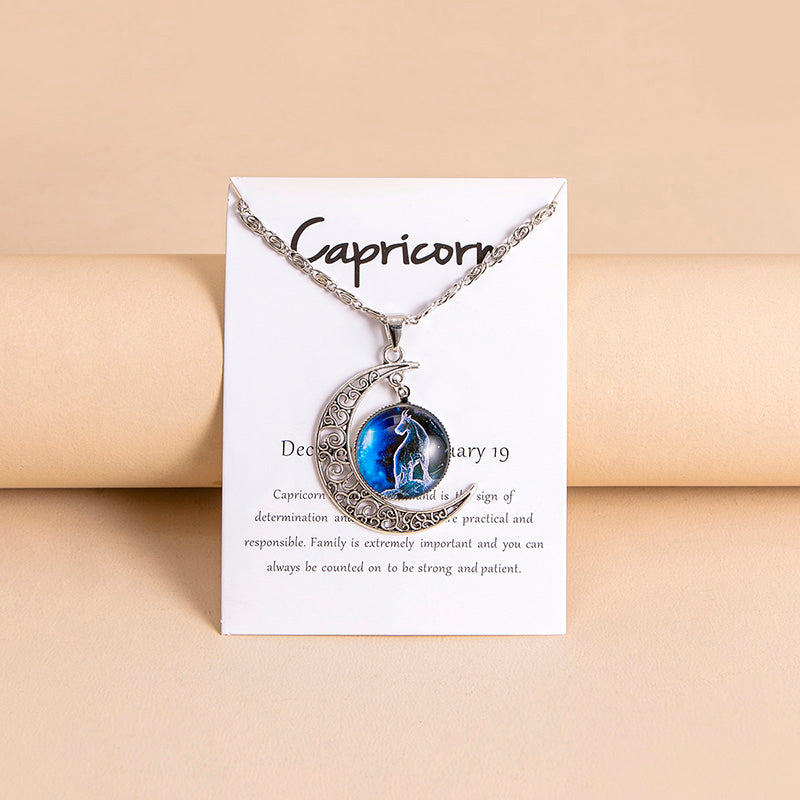 Zodiac Charms Moon Pendant Necklace