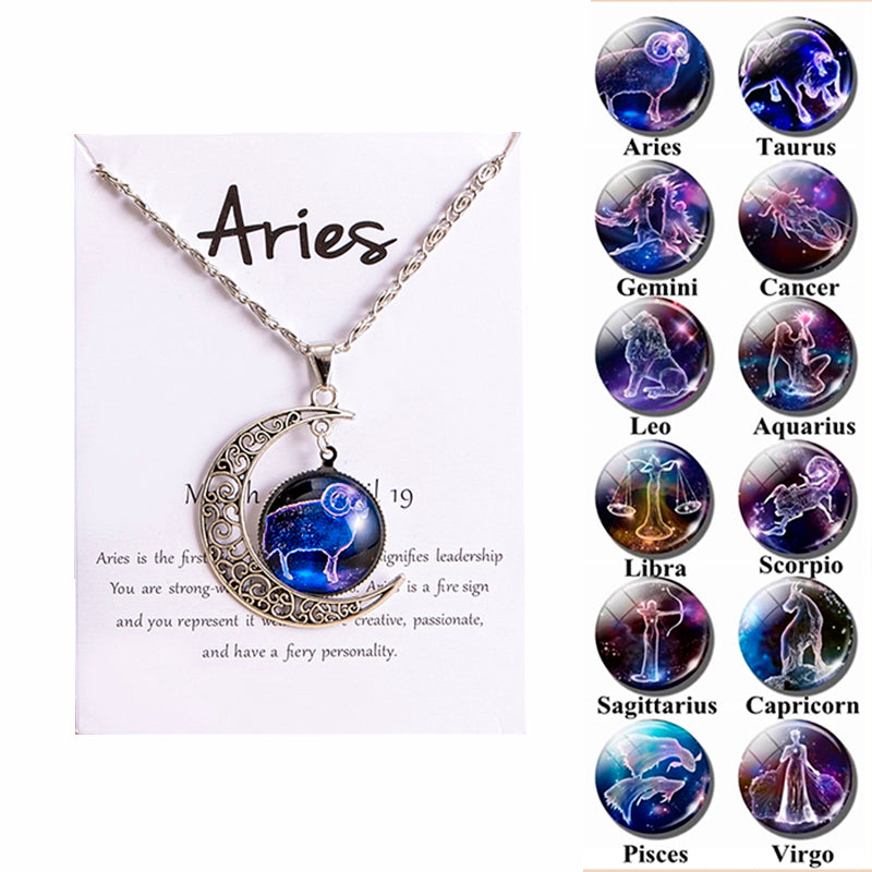 Zodiac Charms Moon Pendant Necklace