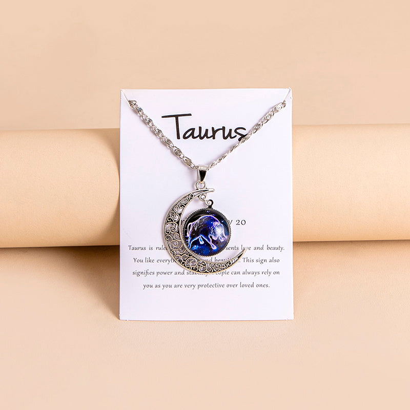 Zodiac Charms Moon Pendant Necklace