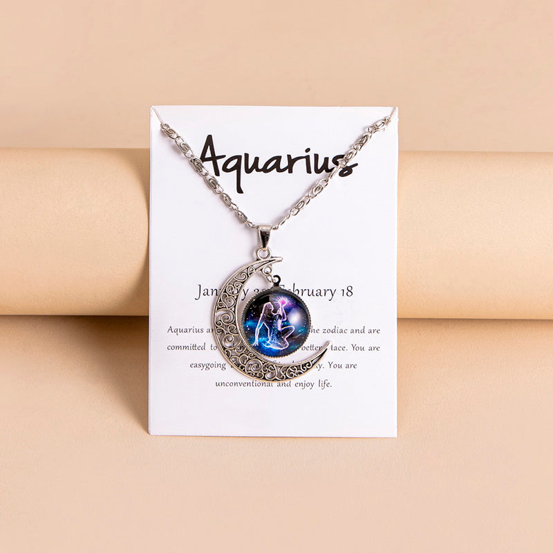 Zodiac Charms Moon Pendant Necklace