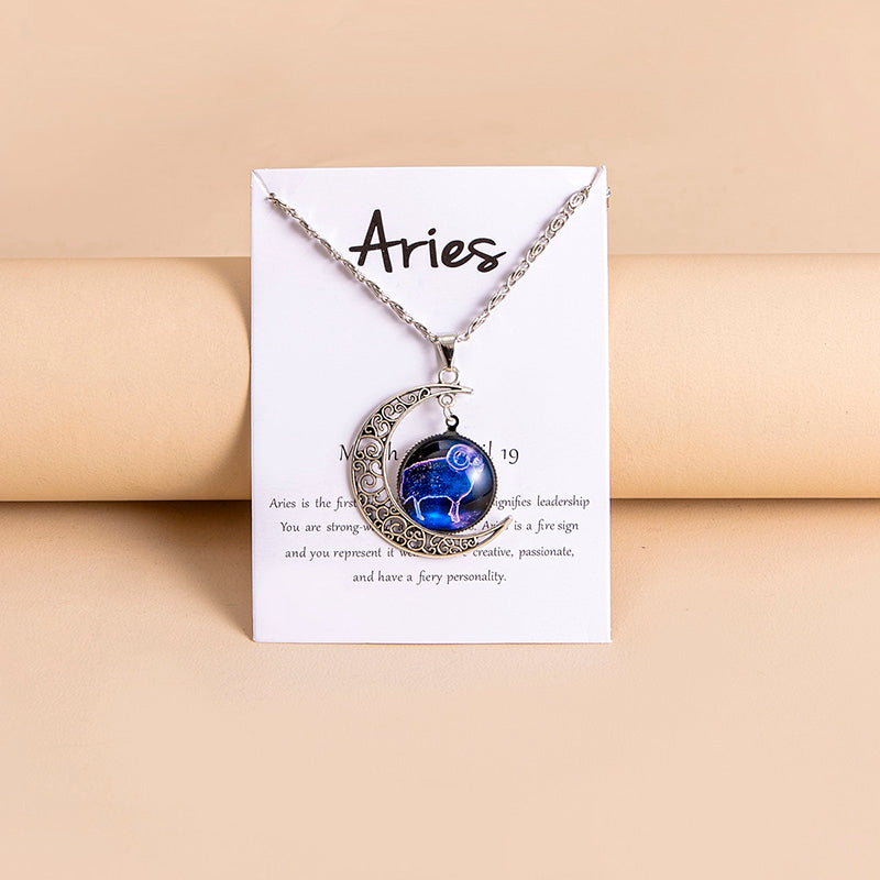 Zodiac Charms Moon Pendant Necklace