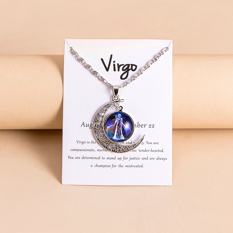 Zodiac Charms Moon Pendant Necklace