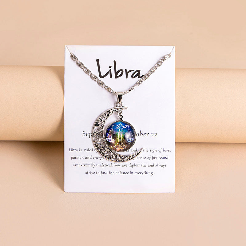 Zodiac Charms Moon Pendant Necklace